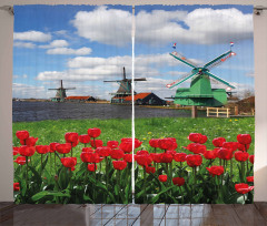 Red Color Tulips Field Curtain