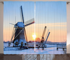 Icy Dutch River Sunset Curtain