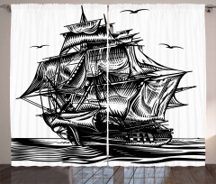 Nautical Line Art Curtain