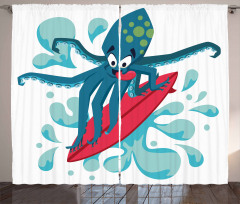 Surfer Octopus Curtain