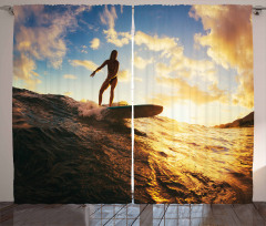 Sunset Surf Woman Curtain