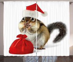 Chipmunk in Santa Hat Curtain