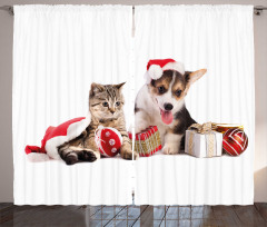 Dog Cat with Presents Curtain