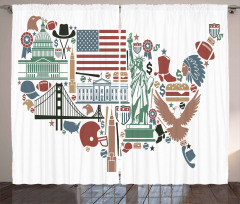 Travel Landmarks USA Flag Curtain