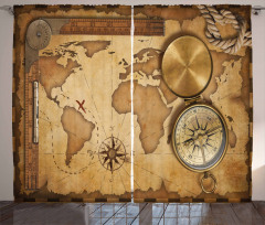 Aged Antique Treasure Map Curtain