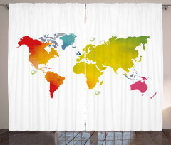 Continents World Watercolor Curtain