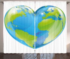 Vibrant Globe Heart Shape Curtain