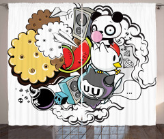 Animal Food Crazy Doodle Curtain