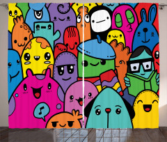 Colorful Doodle Monsters Curtain