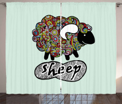 Hipster Doodle Fun Sheep Curtain