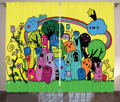 Hand Drawn Crazy Doodle Curtain