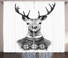 Deer Nordic Sweater Xmas Curtain