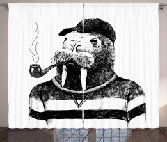 Walrus with Pipe Sketch Curtain