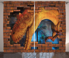 Dino Breaks Brick Wall Curtain