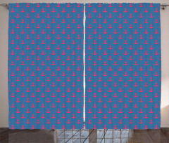 Pink on Blue Dots Curtain