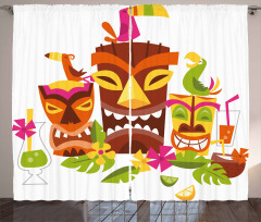 Tiki Masks Drinks Birds Curtain