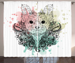 Dog Sketch Flowers Curtain