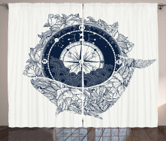 Antique Sea Compass Curtain