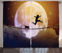 Boy and Cat on Rope Curtain