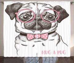 Pug with Bow Glasses Curtain