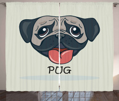 Cartoon Pug Caricature Curtain