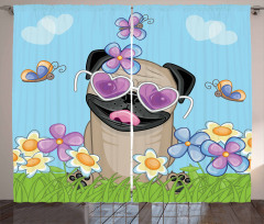 Puppy on the Field Flowers Curtain