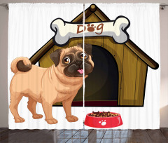 Dog House Cartoon Style Curtain