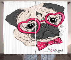 Dog with Heart Glasses Bow Curtain