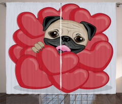 Romantik Perde Sevgililer Günü Kalpler İçinde Pug Köpek