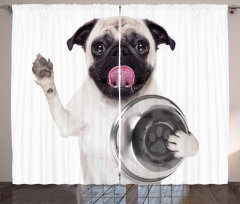 Dog Holding Food Bowl Curtain