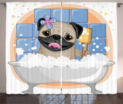 Dog Bath Caricature Funny Curtain