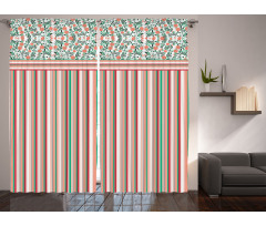 Floral Ornate and Stripes Curtain