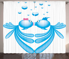 Blue Cartoon Fishes Heart Curtain