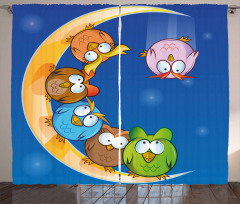 Cartoon Moon Owls Playing Curtain