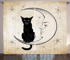 Black Cat Siting on Moon Curtain