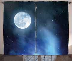 Starry Night Sky Full Moon Curtain