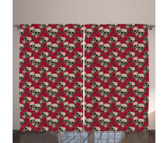 Skulls Red Blossoms Retro Curtain