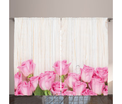 Flowers on Wood Planks Curtain