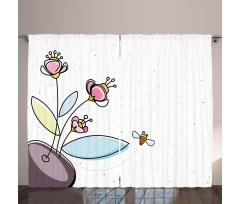 Flower Pot with Blossoms Curtain