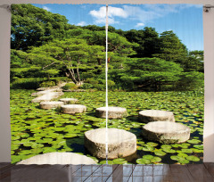 Japanese Stone Path Lotus Curtain