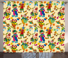 Funny Cartoonish Clowns Curtain