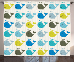 Colorful Whales Animals Curtain