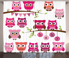 Owls Branches Cartoon Curtain