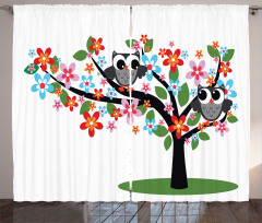 2 Flirty Owls on Tree Curtain