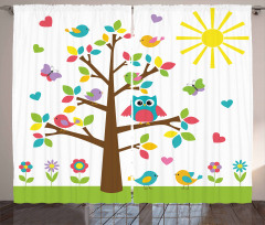 Colorful Tree Owl Curtain