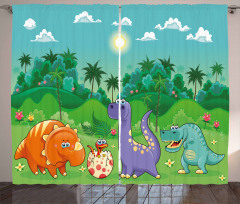 Funny Dinosaurs Cartoon Curtain