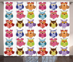 Cartoon Owls Emotions Curtain