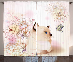 Pastel Kitty and Butterflies Curtain