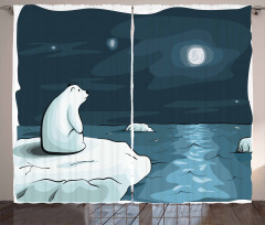 Polar Bear Moon Cartoon Curtain