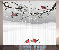 Wintertime Cartoon Birds Curtain